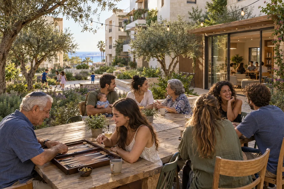 Neighbours: Shared courtyards and community hubs, including for French- and English-speaking aliyah.