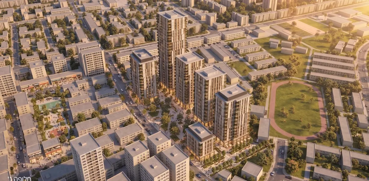 Aerial render of the Kidmat master plan in Shimshon